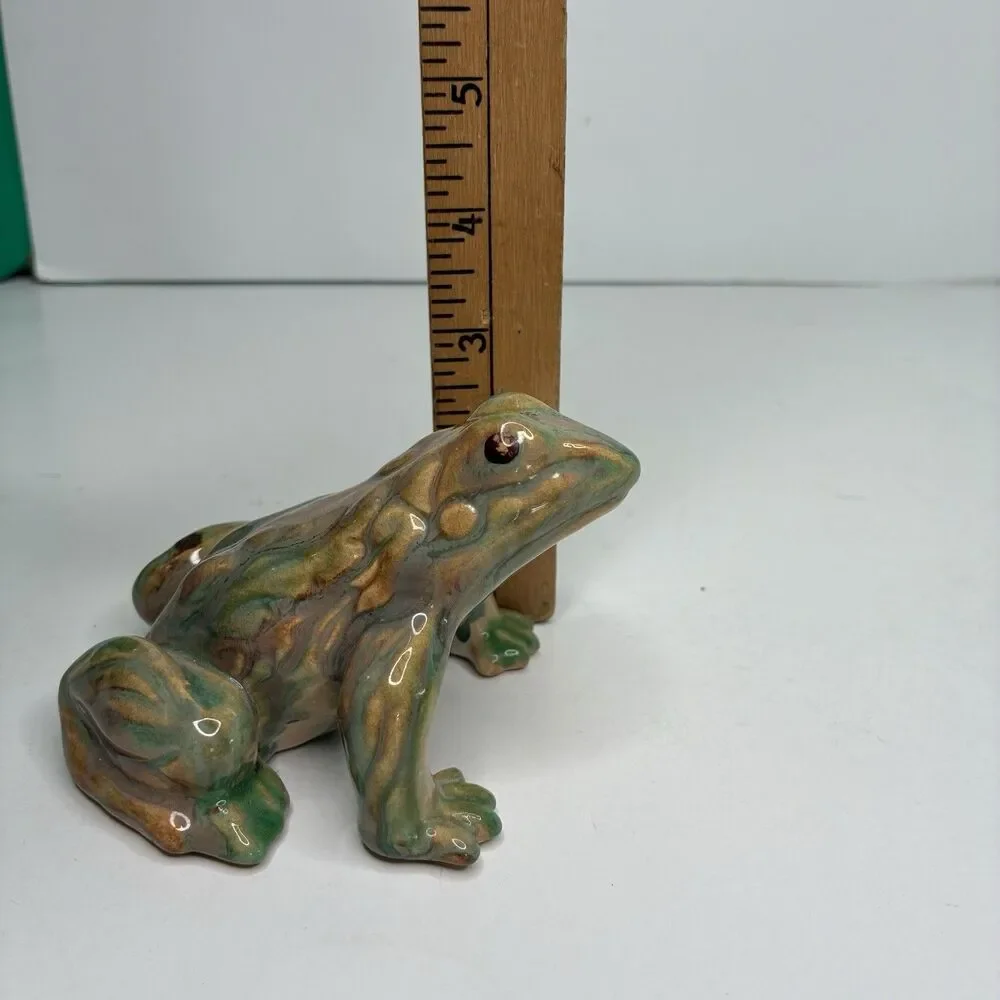 Green And Brown Ceramic Frog Figurine Glossy Toad Made In Japan